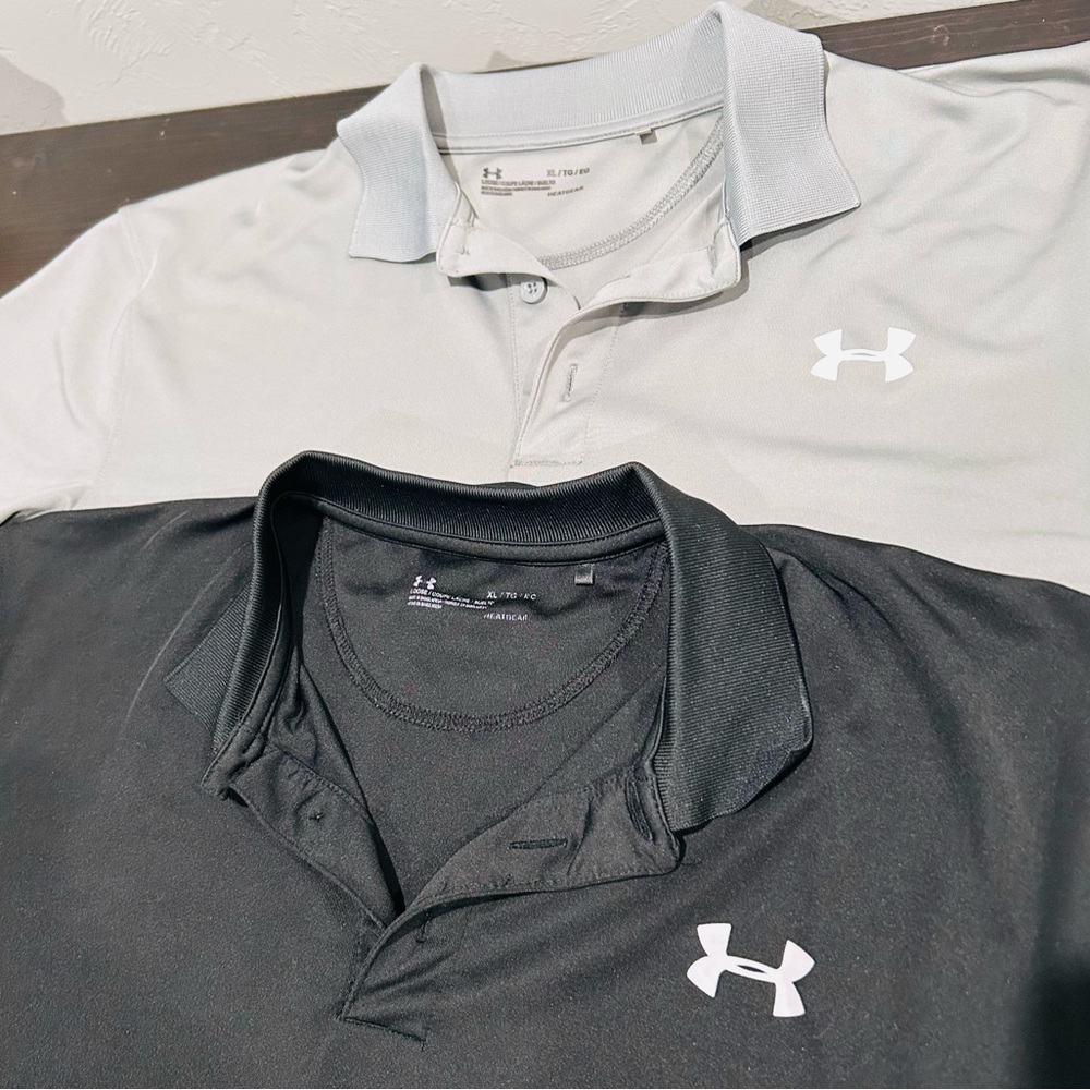 Set of Two Under Armour Men's Polo Shirts - Black and Light Gray